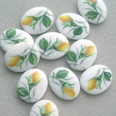 Vintage kamee/kollane roos/10x8mm