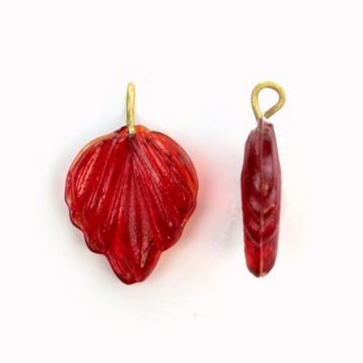 Vintage klaasist leheke/rubiin/15x12mm