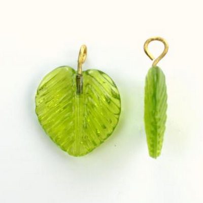 Vintage klaasist leheke/oliiv/16mm